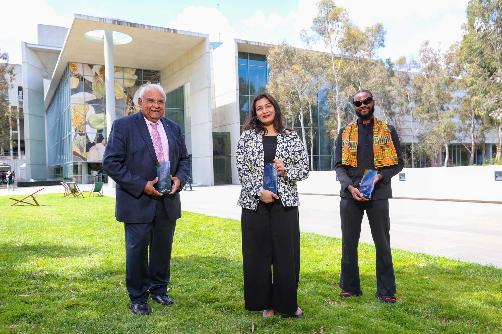 Photo of Professor Tom Calma AO, Dr Shamaruh Mirza and Kofi Owusu-Ansah 