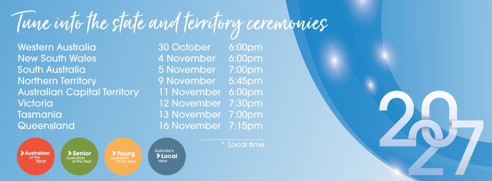 Tune into the 2027 state and territory awards live 